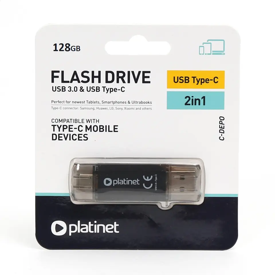 ⁨PLATINET PENDRIVE C-Depo 2IN1 USB-A 3.2 + USB-C 128GB BLACK [45606]⁩ w sklepie Wasserman.eu