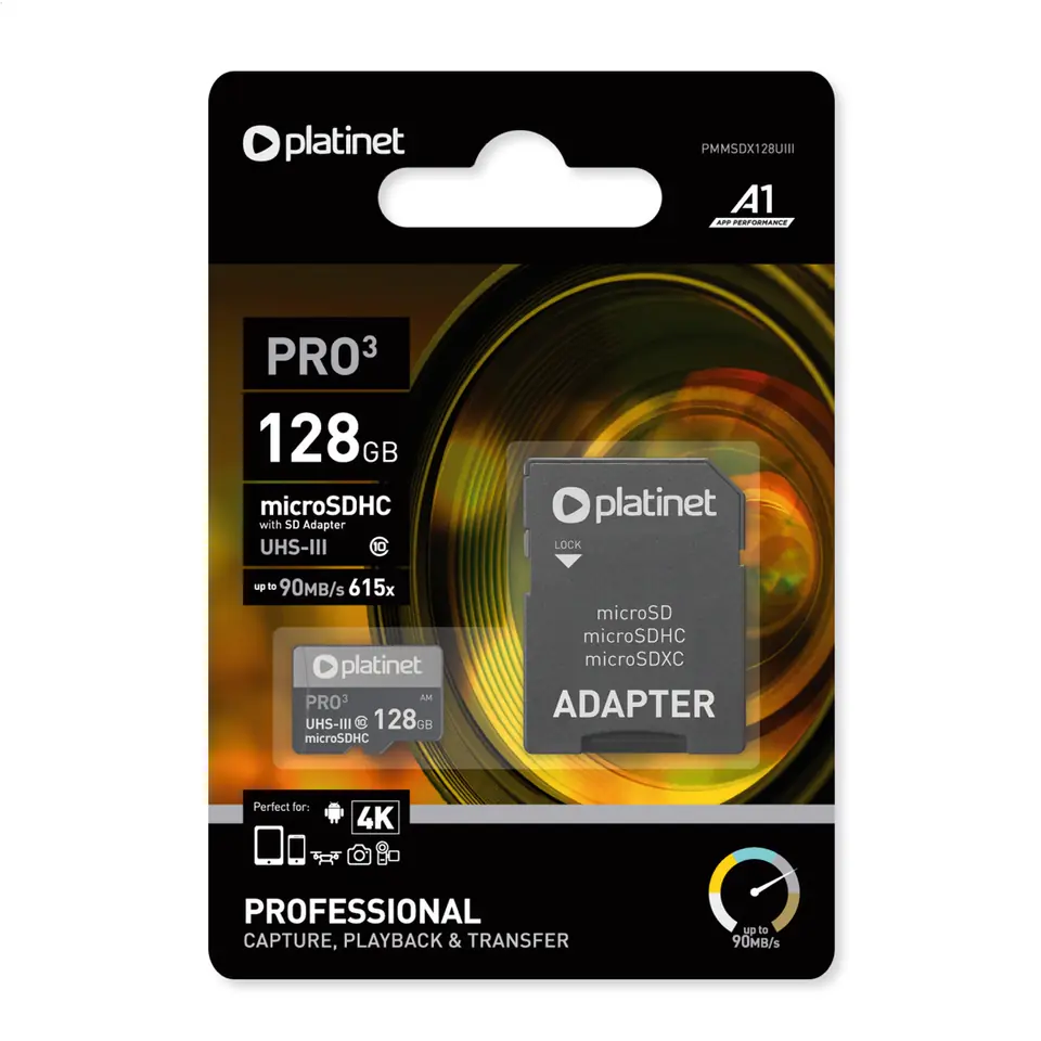 ⁨PLATINET microSDXC + ADAPTER SD 128GB class10 U3 A1 90MB/s [42910]⁩ w sklepie Wasserman.eu