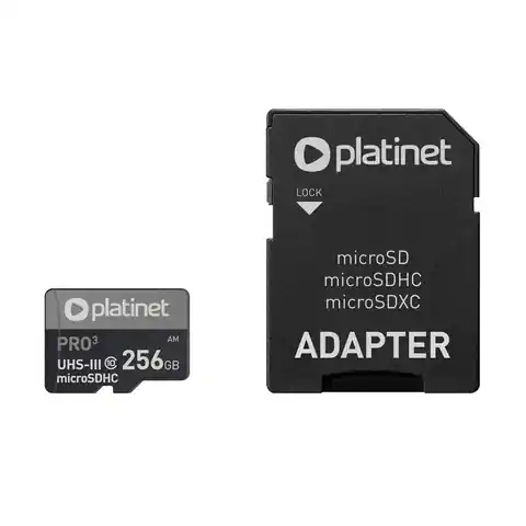 ⁨MicroSDXC PLATINET + ADAPTATEUR SD 256Go class10 UIII A2 90MB/s [45094]⁩ im Wasserman.eu