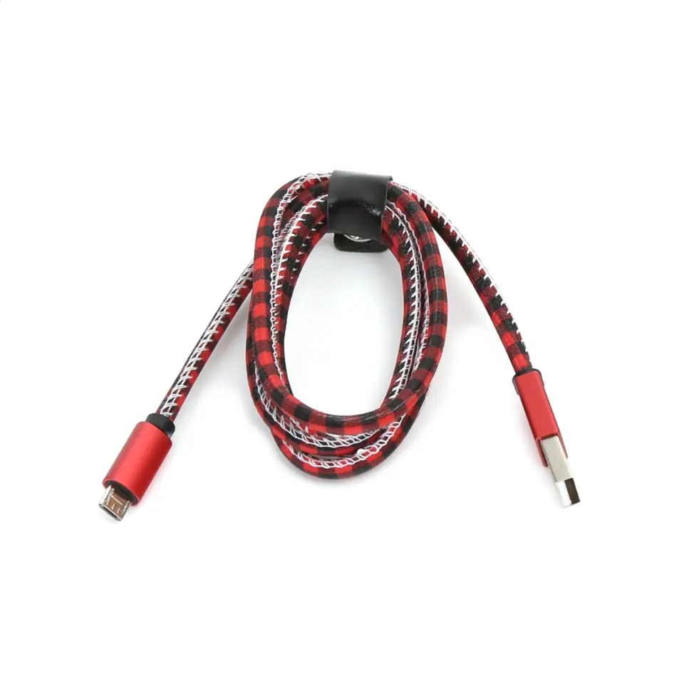 ⁨PLATINET MAMBA MICRO USB TO USB LEATHER CHECKED CABLE KABEL 1M RED TE [43443]⁩ w sklepie Wasserman.eu