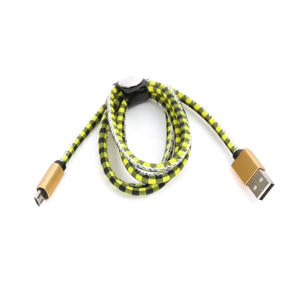 ⁨PLATINET MAMBA MICRO USB TO USB LEATHER CHECKED CABLE KABEL 2,4A 1M YELLOW [43322]⁩ w sklepie Wasserman.eu
