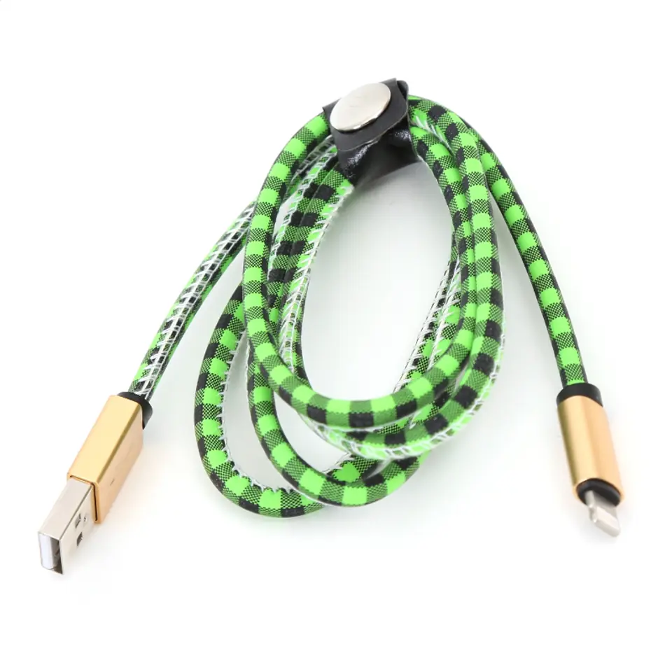 ⁨PLATINET TAJPAN LIGHTNING TO USB LEATHER CHECKED CABLE KABEL 1M GREEN [43327]⁩ w sklepie Wasserman.eu