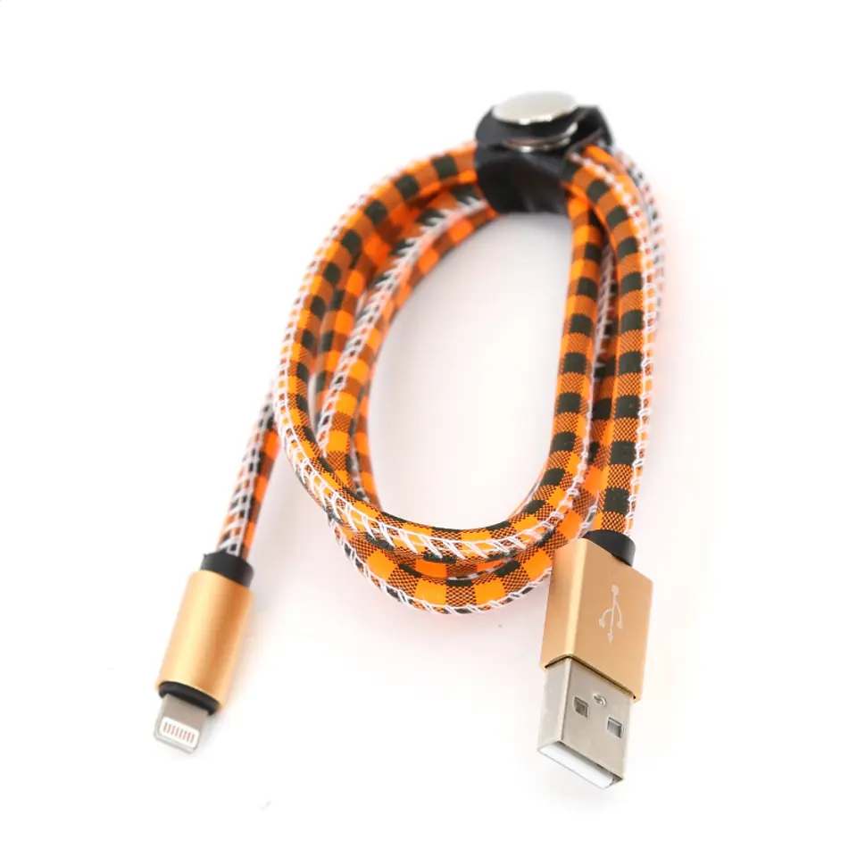 ⁨PLATINET TAJPAN LIGHTNING TO USB LEATHER CHECKED CABLE KABEL 1M ORANGE [43329]⁩ w sklepie Wasserman.eu