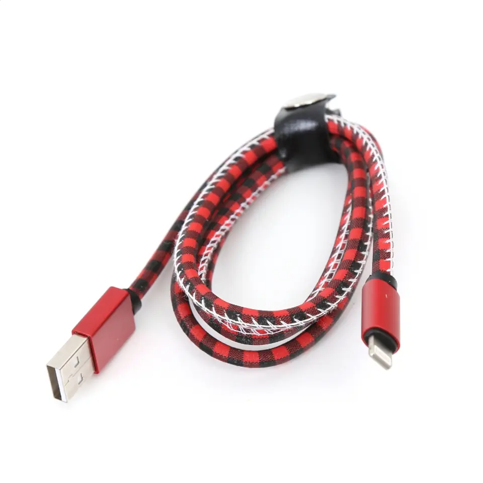 ⁨PLATINET TAJPAN LIGHTNING TO USB LEATHER CHECKED CABLE KABEL 1M RED [43592]⁩ w sklepie Wasserman.eu