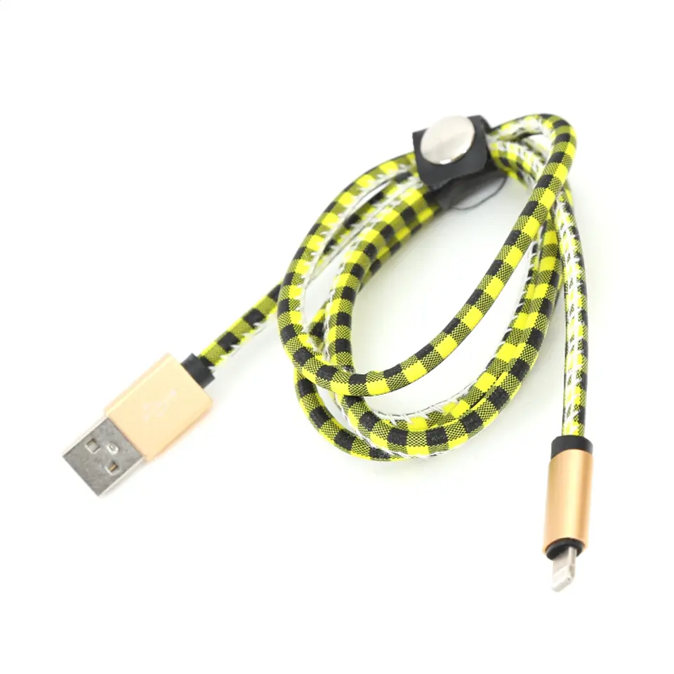 ⁨PLATINET TAJPAN LIGHTNING TO USB LEATHER CHECKED CABLE KABEL 1M YELLOW [43326]⁩ w sklepie Wasserman.eu