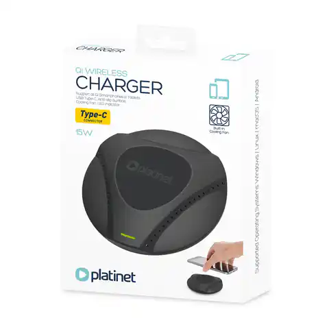⁨PLATINET WIRELESS CHARGER WITH FAN COOLING 15W TYPE-C BLACK [45289]⁩ at Wasserman.eu