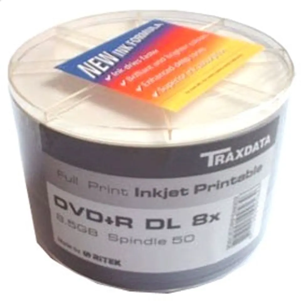 ⁨TRAXDATA RITEK DVD+R 8,5GB 8X DL DOUBLE LAYER PRINTABLE SP*50  906DL8XNOPCPL⁩ w sklepie Wasserman.eu