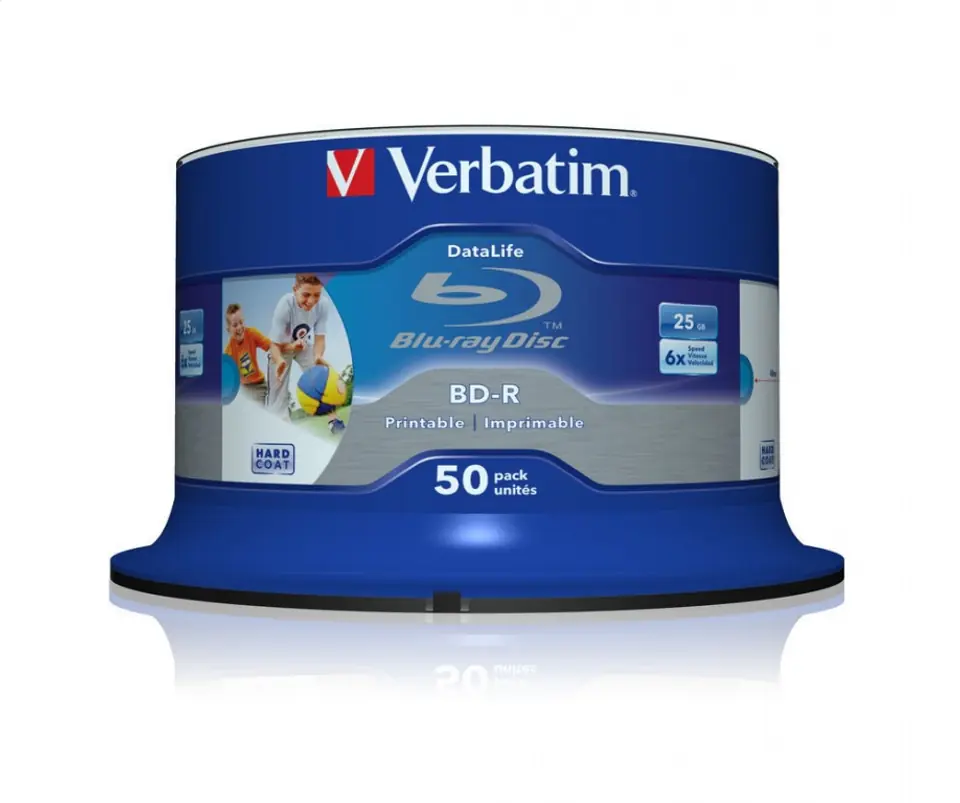 ⁨VERBATIM BD-R BLU-RAY 25GB 6X PRINTABLE CAKE*50  43812⁩ w sklepie Wasserman.eu