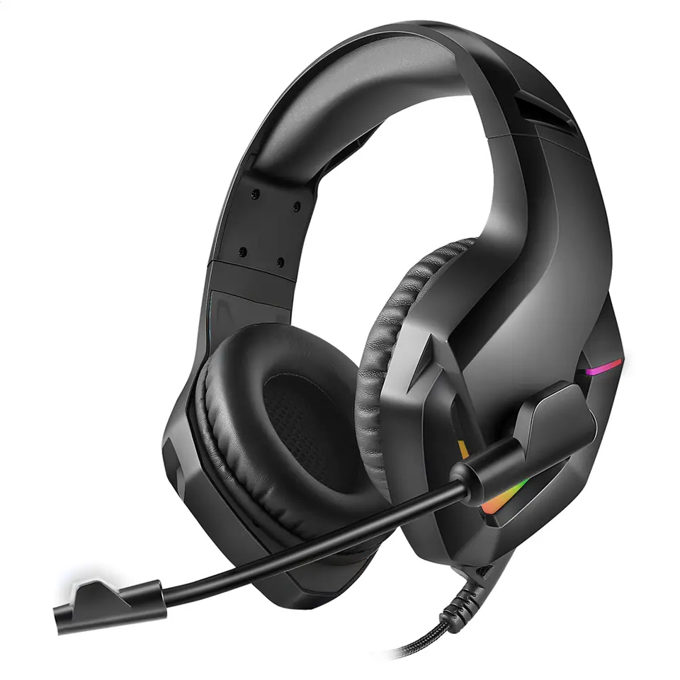 ⁨VARR GAMING RGB HEADPHONES 50MM SPEAKERS SŁUCHAWKI NAUSZNE MIC 3,5MM USB BLACK [45561] TE⁩ w sklepie Wasserman.eu