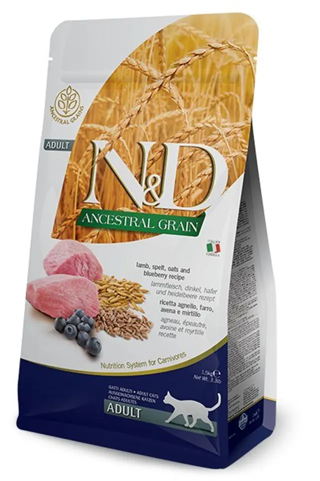 ⁨FARMINA N&D ANCESTRAL GRAIN CAT LAMB. SPELT. OATS AND BLUEBERRY ADULT  1.5kg⁩ at Wasserman.eu