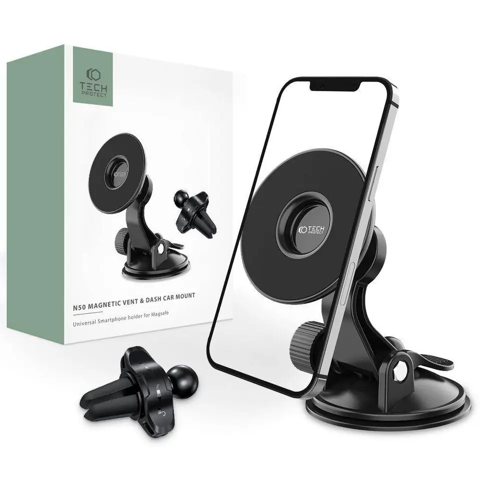 ⁨MagSafe Magnetic Car Mount for Dashboard / Air Vent Tech-Protect N50 black⁩ at Wasserman.eu