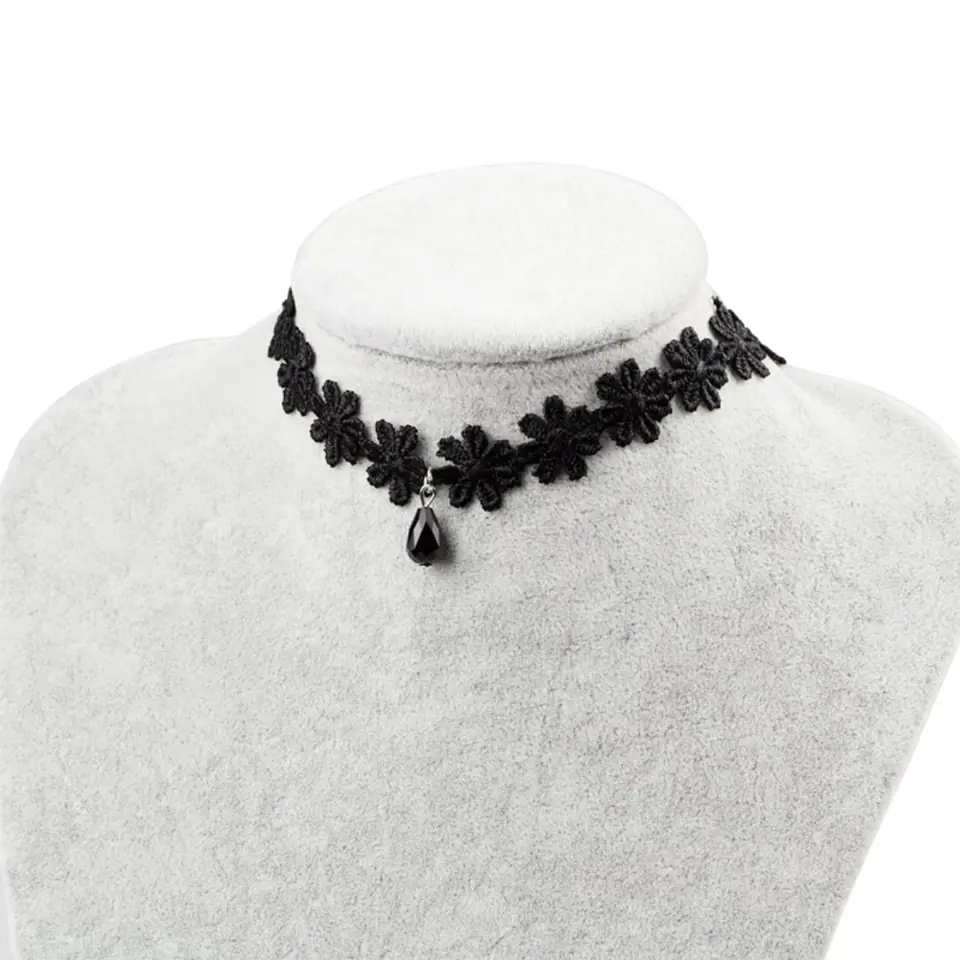 Necklace black choker flowers with tag N283 at Wasserman.eu