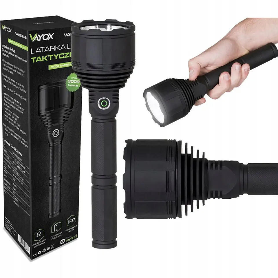 ⁨Powerful tactical flashlight 30W 3000lm VAYOX VA0043⁩ at Wasserman.eu