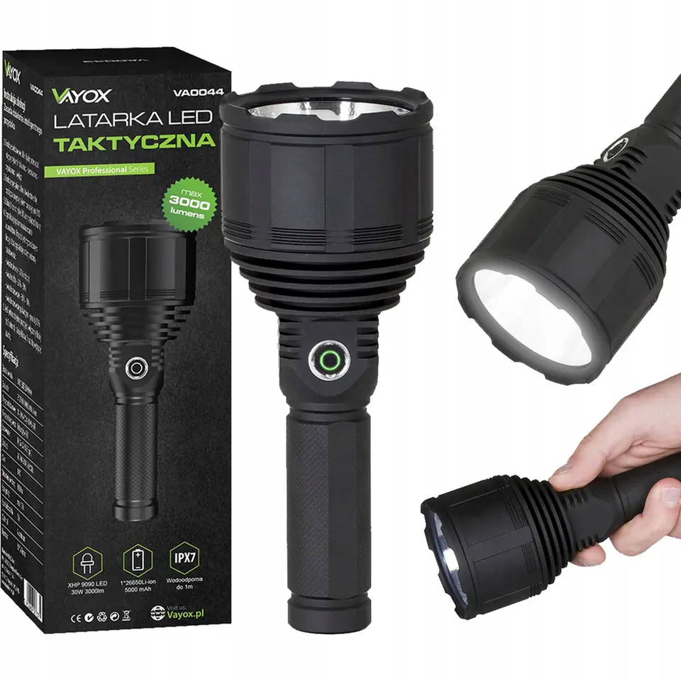 ⁨Tactical short flashlight 30W 3000lm VAYOX VA0044⁩ at Wasserman.eu