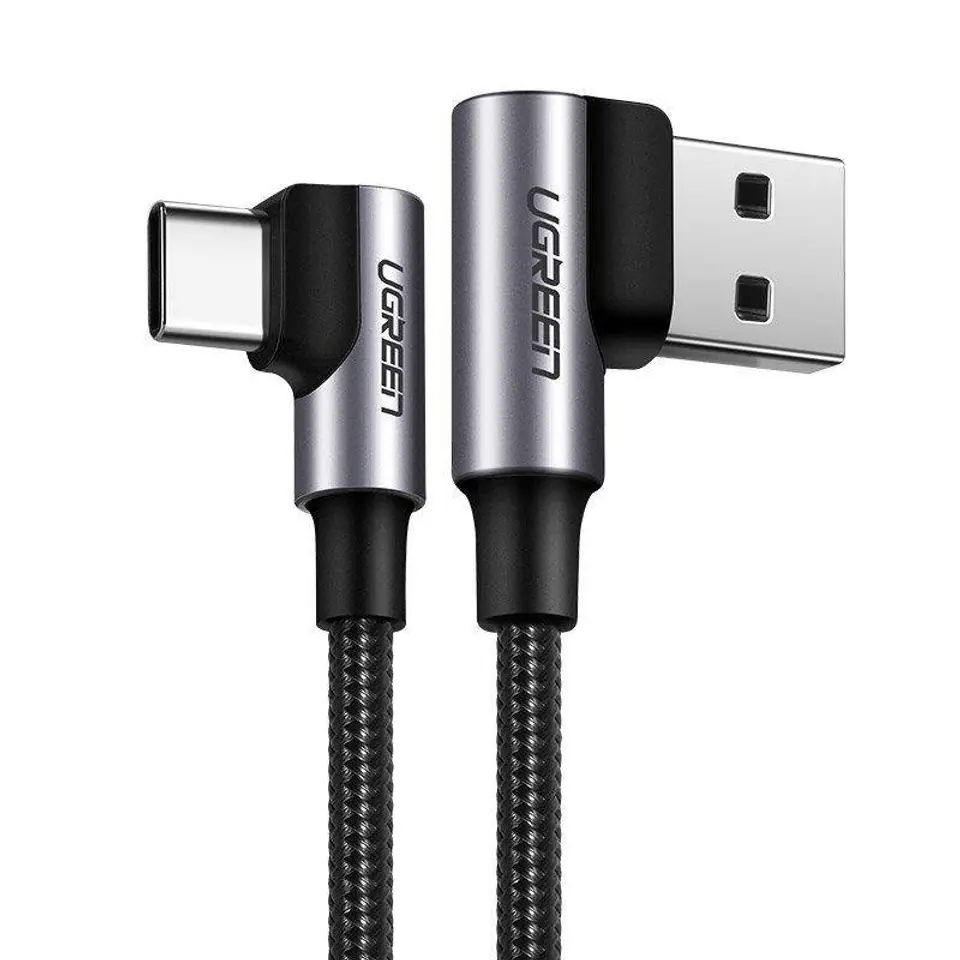 ⁨USB to USB-C cable angled UGREEN US176, 3A, 0.5m (black)⁩ at Wasserman.eu