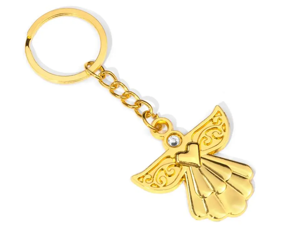 Schlüsselanhänger goldener Engel mit Diamant im Wasserman.eu