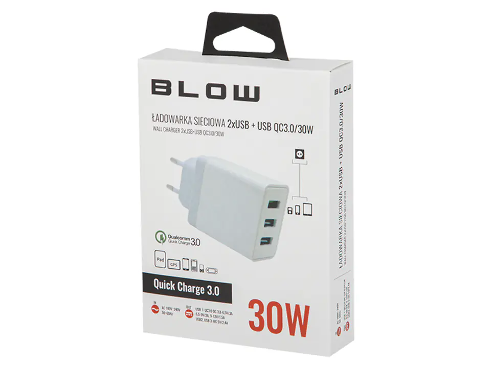 BLOW wall charger z gn.USBx3 QC3.0 30W at Wasserman.eu