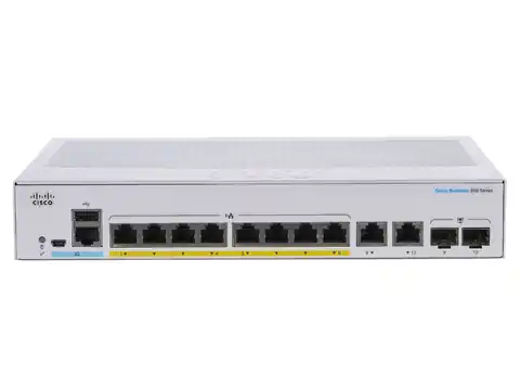 ⁨Cisco CBS350-8P-E-2G-EU network switch Managed L2/L3 Gigabit Ethernet (10/100/1000) Silver⁩ at Wasserman.eu