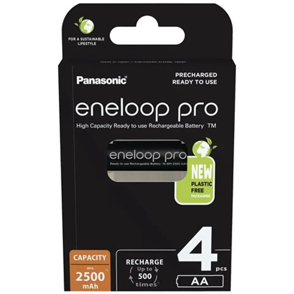 ⁨Panasonic Rechargeable Batteries ENELOOP Pro BK-3HCDE/4BE AA, 2500 mAh, 4 pc(s)⁩ w sklepie Wasserman.eu