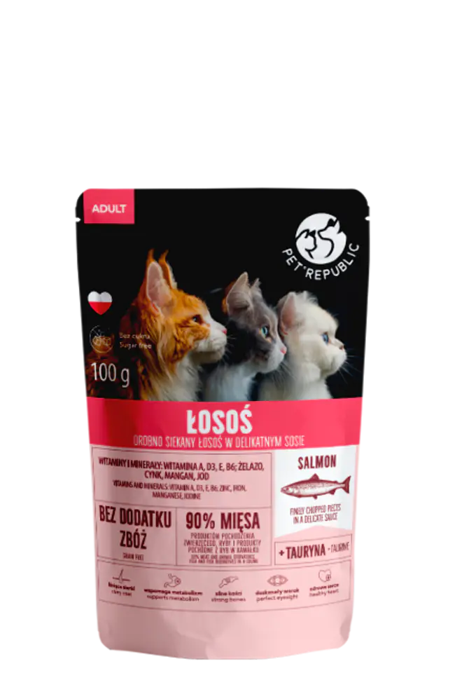 ⁨PETREPUBLIC Fileciki z łososiem w sosie saszetka dla kota 100g⁩ w sklepie Wasserman.eu