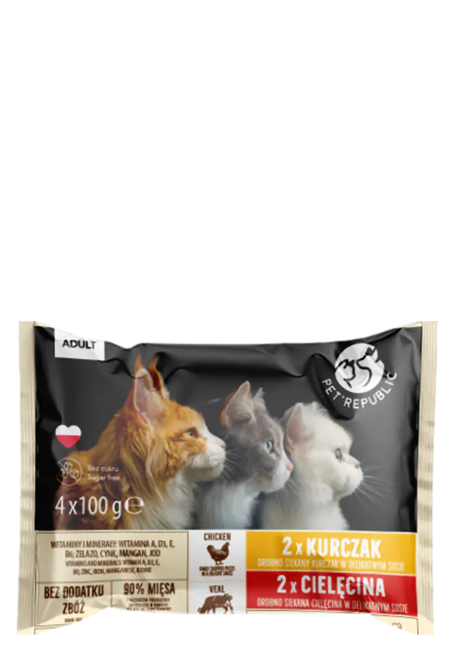 ⁨PETREPUBLIC Chicken fillets in sauce and veal in sauce cat sachets 4x100g⁩ at Wasserman.eu