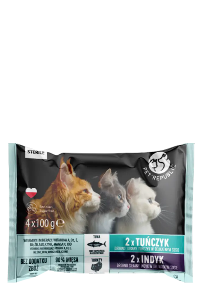 ⁨PETREPUBLIC Fillets with tuna in sauce and turkey in sauce cat sachets 4x100g⁩ at Wasserman.eu