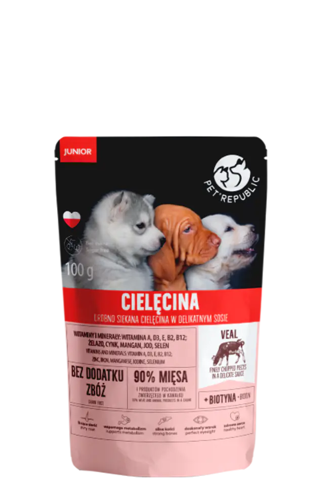 ⁨PETREPUBLIC Pieces with veal in sauce puppy pouch 100g⁩ at Wasserman.eu