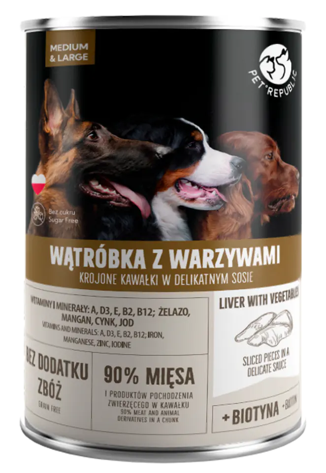 ⁨PETREPUBLIC Pieces with liver and vegetables in sauce can for dogs 1250g⁩ at Wasserman.eu