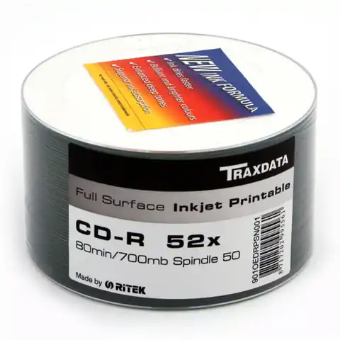 ⁨TRAXDATA CD-R 700MB 52X FULL WHITE INKJET PRINTABLE SP*50 901SP50NOPCPL⁩ at Wasserman.eu