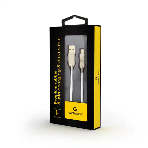 ⁨Kabel USB 2.0 (AM/8-pin lightning M) 1m oplot gumowy biały Gembird⁩ w sklepie Wasserman.eu