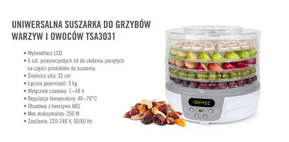 ⁨Suszarka z LCD do grzybów, warzyw i owoców⁩ w sklepie Wasserman.eu