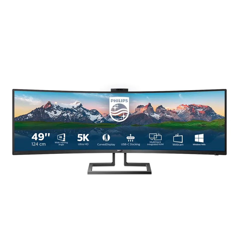 ⁨Monitor Philips 499P9H/00 (48,8"; VA; 5120x1440; DisplayPort, HDMI x2; kolor czarny)⁩ w sklepie Wasserman.eu