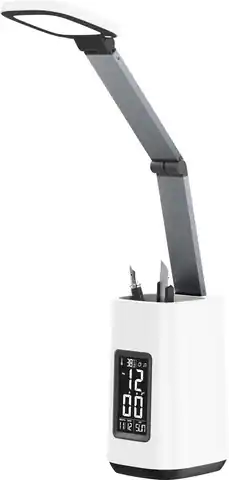 ⁨Nowoczesna lampka na biurko LED Activejet TECHNIC biała z wyświetlaczem LED (data, godzina, budzik) składana⁩ w sklepie Wasserman.eu