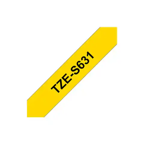 ⁨Brother TZe-S631 Strong Adhesive Laminated Tape Black on Yellow, TZe, 8 m, 1.2 cm⁩ at Wasserman.eu