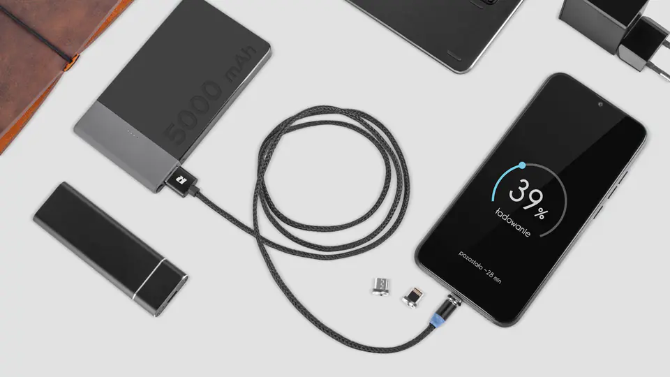 ⁨Magnetic USB Cable 3in1 microUSB, USB Type-C, Lightning 100 cm black⁩ at Wasserman.eu