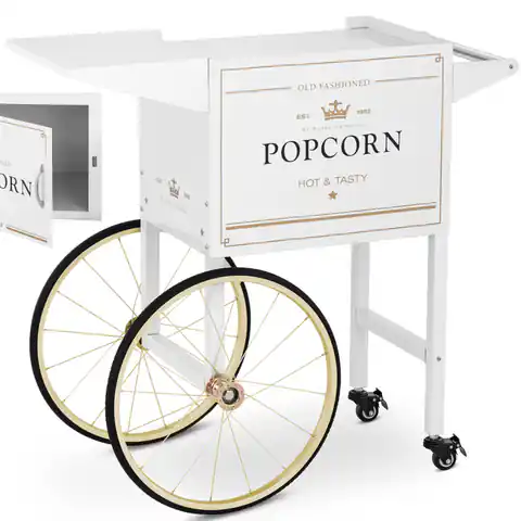 ⁨Wózek podstawa do maszyny do popcornu z szafką retro 51 x 37 cm - biało-złoty⁩ w sklepie Wasserman.eu