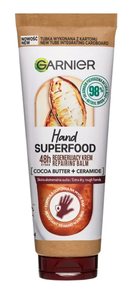 ⁨Garnier Hand Superfood Regenerujący Krem do rąk Cocoa Butter + Ceramide - do skóry ekstremalnie suchej 75ml⁩ w sklepie Wasserman.eu
