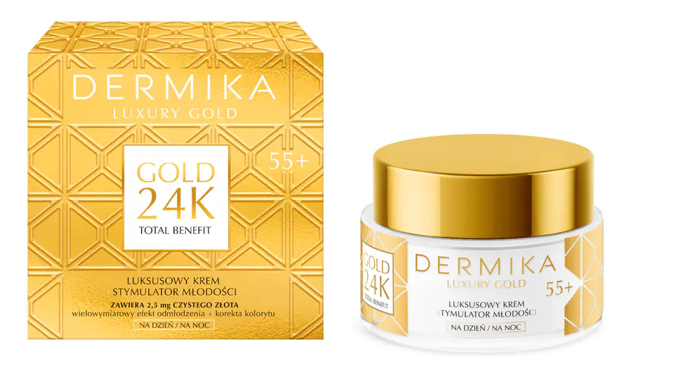 ⁨DERMIKA Luxury Gold 24K Total Benefit Luksusowy Krem-stymulator młodości 55+ na dzień i noc  50ml⁩ w sklepie Wasserman.eu