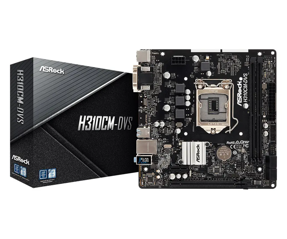 ⁨Płyta główna Asrock H310CM-DVS (LGA 1151; 2x DDR4 DIMM; Micro ATX)⁩ w sklepie Wasserman.eu