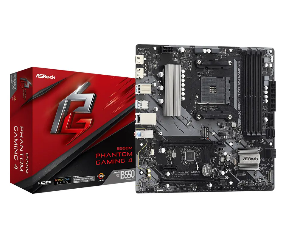 ⁨Asrock B550M Phantom Gaming 4 Socket AM4 micro ATX AMD  B550⁩ at Wasserman.eu