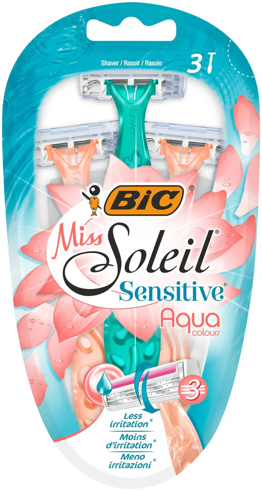 ⁨Bic Maszynka do golenia Miss Soleil 3 Sensitive Aqua Colours 1op.-3szt⁩ w sklepie Wasserman.eu