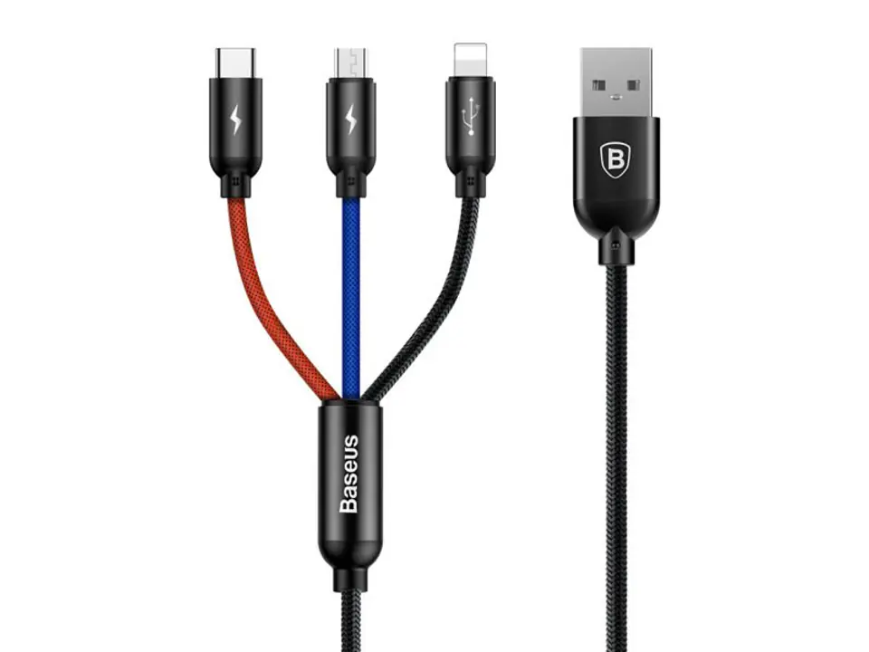 ⁨Baseus 3in1 iPhone micro USB USB-C 3.5A Three Primary cable 120cm⁩ at Wasserman.eu