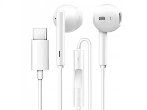 ⁨Wired Headphones for Huawei CM33 USB-C Type C microphone + remote control white⁩ at Wasserman.eu