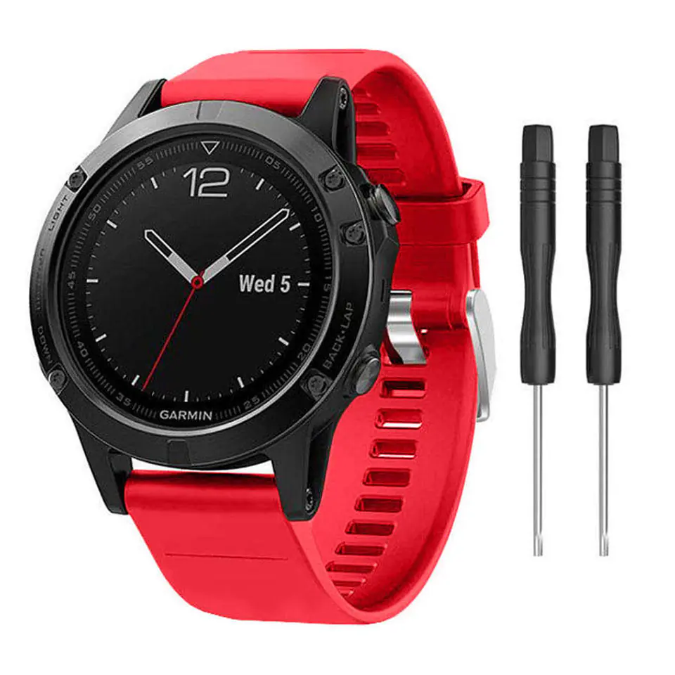 ⁨Gumowy pasek Alogy karbon do Garmin Fenix 5/5 Plus/6/6 Pro Malinowy⁩ w sklepie Wasserman.eu