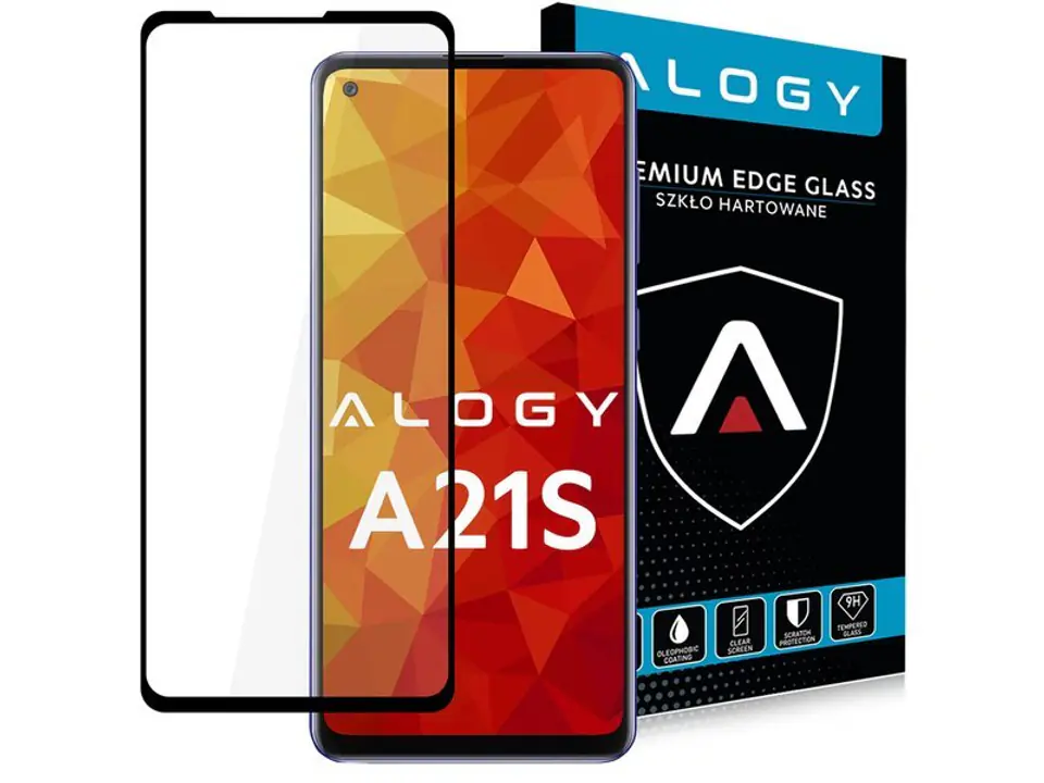 ⁨Szkło Alogy Full Glue case friendly do Samsung Galaxy A21S czarne⁩ w sklepie Wasserman.eu