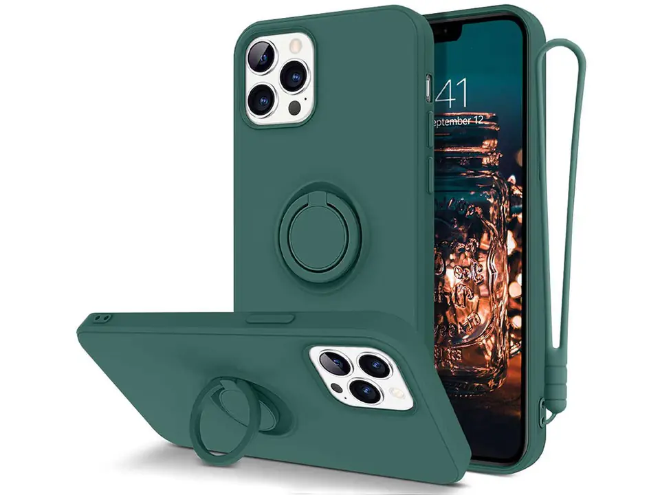 ⁨Silicone Case Ring Ultra Slim Alogy for iPhone 12 Pro Max 6.7 Green⁩ at Wasserman.eu