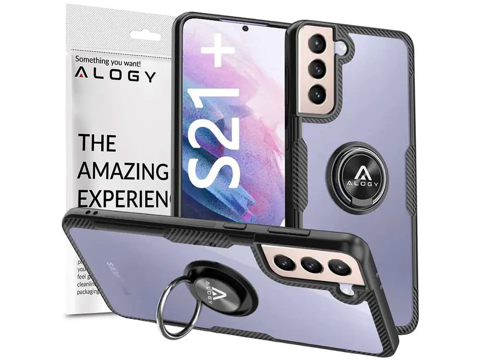⁨Alogy Ring Holder Clear Armor case for Samsung Galaxy S21 Plus black⁩ at Wasserman.eu
