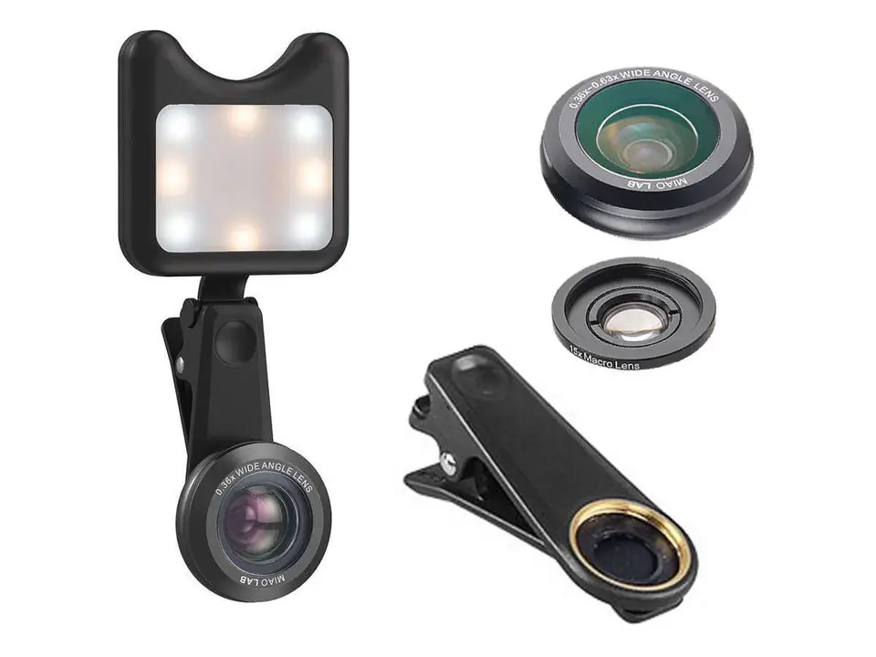 ⁨Apexel APL-3663FL Obiektyw 0.36X Wide Angle 15X Makro +Lampka LED black⁩ w sklepie Wasserman.eu