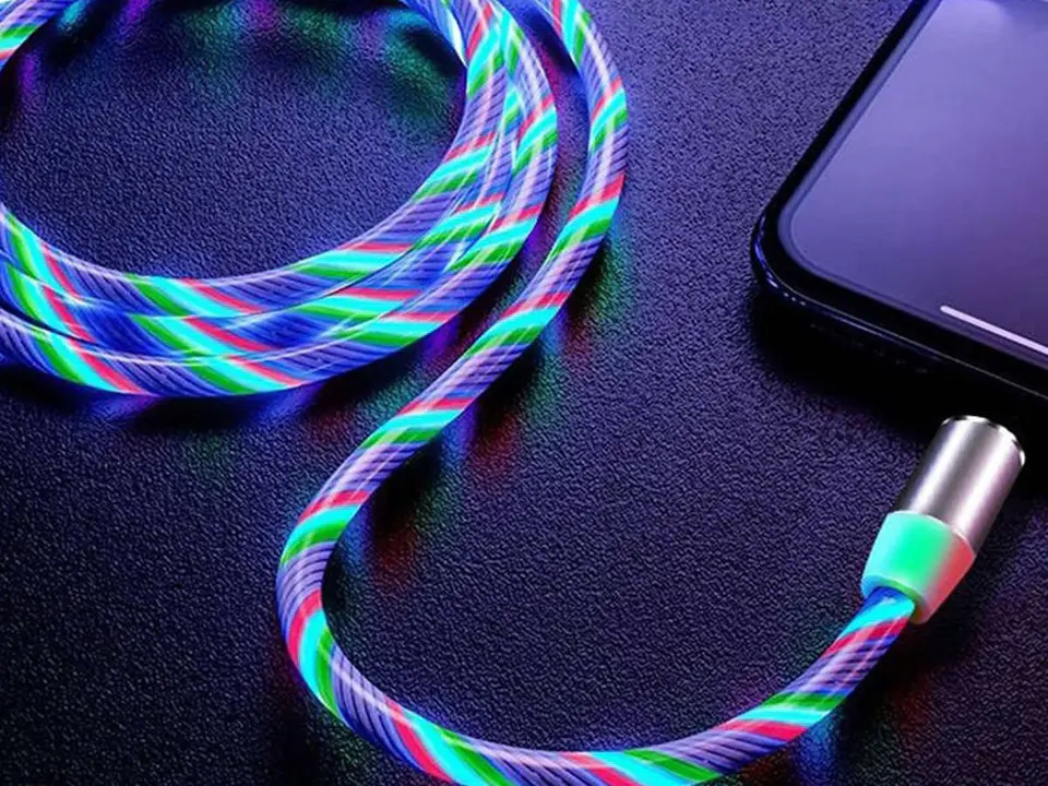 ⁨Kabel 1m Alogy magnetyczny świecący przewód LED Lightning Wielokolorowy⁩ w sklepie Wasserman.eu