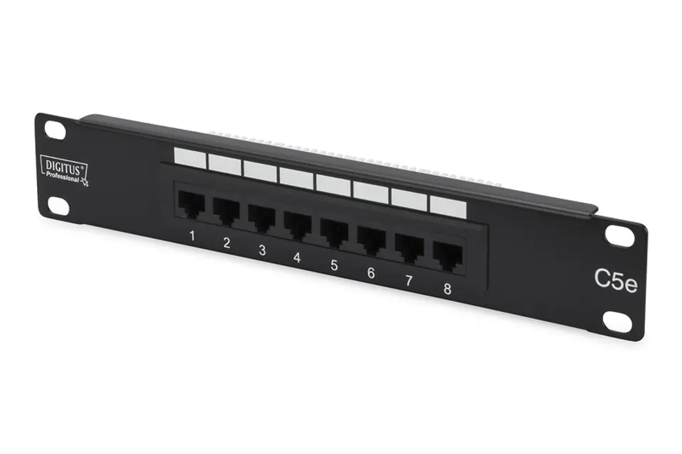 ⁨Patch panel 10" 8-Port, Cat5e, U/UTP, 1U, Black (complete)⁩ at Wasserman.eu